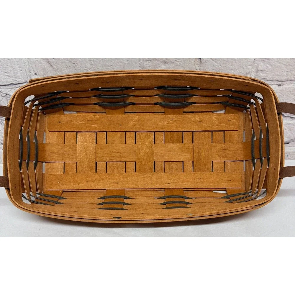 Vtg 1994 Longaberger Basket Leather Handles Liner Wood Divider Protectors 15x8